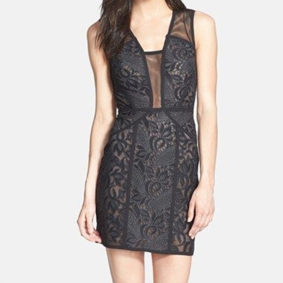 Black Lace Deep V Cocktail Dress - Picture 1 of 4